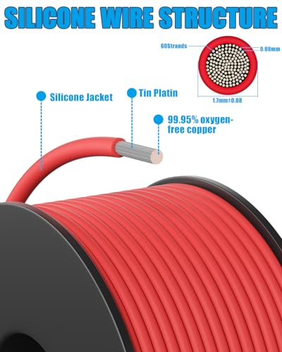 22 Gauge Wire 156FT, 22 AWG Flexible Silicone Cable, Each Wire Spool 26FT | Stranded Tinned Copper Cable 6 Colors Hook up Wiring kit for 12V 24V, DIY, Automotive, Battery, 200℃ - size: 22AWG-6C, 26FT