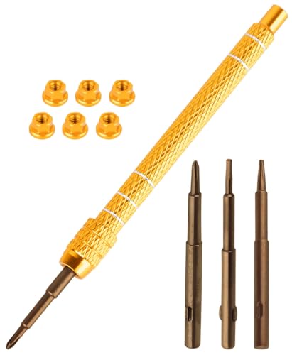 RC Screw Driver Set Tool Kit for 1/30 SCX30,1.5mm/2.0mm Phillips Screwdriver & 1.3mm Hex & T4 Plum & 6Pcs m2 Nut RC Car Repair Screwdrivers Set,for 1/30 SCX30 RC Crawler Truck Buggy,Gold - color: Gold - (Screw Driver Set)