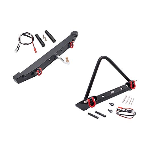 KYX Racing Metal Front & Rear Bumper Set w/LED Lights Upgrades Parts Accessories for RC Crawler Car Axial SCX10 II 90046 Traxxas TRX-4 TRX4