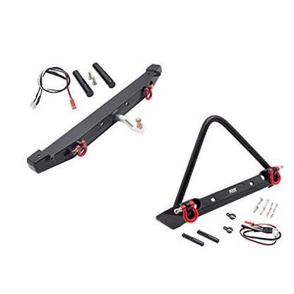 KYX Racing Metal Front & Rear Bumper Set w/LED Lights Upgrades Parts Accessories for RC Crawler Car Axial SCX10 II 90046 Traxxas TRX-4 TRX4
