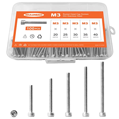 M3 x 20mm 25mm 30mm 35mm 40mm Hex Socket Head Cap Screws Bolts, 304 Stainless Steel, Metric Machine Fully Threaded, Bright Finish, Allen Hex Drive, Assortment Kit 100PCS - size: M3 x 20/25/30/35/40mm (100PCS)