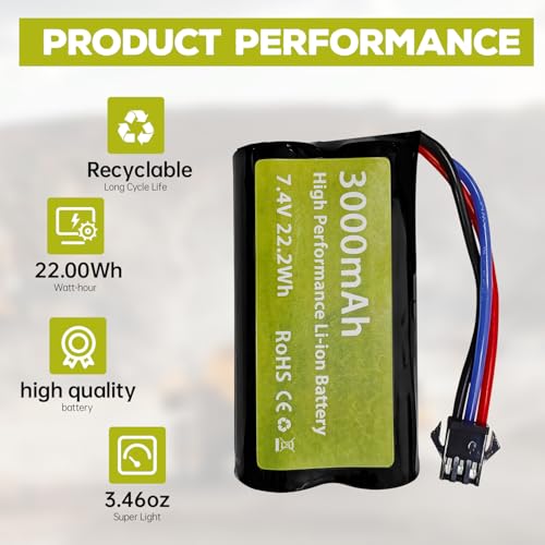 sea jump 7.4V 3000mah 15C 2S Li-ion Battery with SM-3P Plug and USB Charger Suitable for DE43 DE60 9500E 9309E RC Car Model Truck Huina 1575 RC Engineering Vehicle RC Remote Control Toy Car Battery