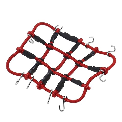 SING F LTD Remote Control Car Roof Cargo Net Compatible with Axial Gladiator Bronco 1/24 RC Crawler Elastic Car Accessories with Hooks 6.5 * 8CM, Red - color: Red