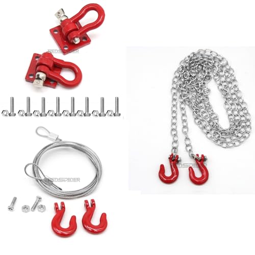 1/10 RC Car Accessories Mini Metal Trailer Chain and Tow Hooks Towing Hook & for 1:10 Rock Crawler Truck Car Traxxas TRX4 SCX10 Axial RC4WD Tamiya D90 (Red) - color: Red