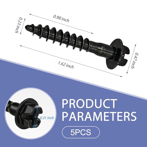 5PCS Air Box Screw, Steel Anti-Slip Air Box Housing Retaining Bolts, BAS01003 Screws, Replacement OEM# 11549031 6509605AA, Compatible with Dodge Pontiac (Black)