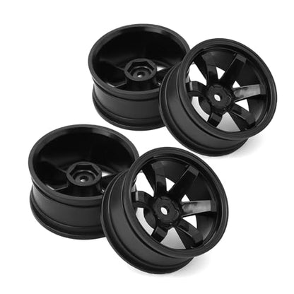 1/10 RC Rally Racing Wheels 12mm Hex Hard Plastic On Road Hubs Rims for 1:10 Scale Drift Car Tires Tamiya TT01 TT02 XV01 A959 PTG2 144001 HPI KYOSHO HSP PTG2 Touring Street Tyres 4PCS (Black) - color: Black