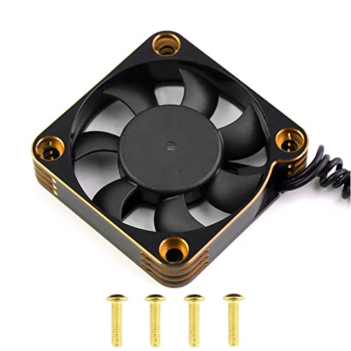 Lifehead 28000RPM Motor and ESC Cooling Fan Cooler RC Aluminum Cooling Fan for RC car 1/8 1/10 1/12 Scale 540 550 and Other Brushed/brushless Motors (red + Gold) 50 * 50mm - color: Gold (50*50*10mm)
