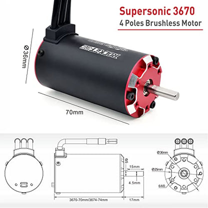 Surpass Hobby Supersonic 3670 2750KV Sensored Brushless Motor 4 Pole Temperature Resistant Brushless Sensor Motor for 1/10 RC Racing Car - size: 2750KV, style: 3670 Motor