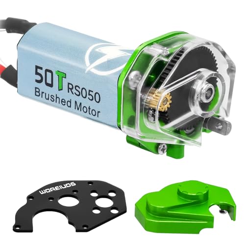 050 50T Brushed Motor with Transparent Acrylic Aluminum Alloy Transmission Gearbox for 1/24 RC Crawler SCX24 AX24 Upgrade(Green) - color: Green&Black
