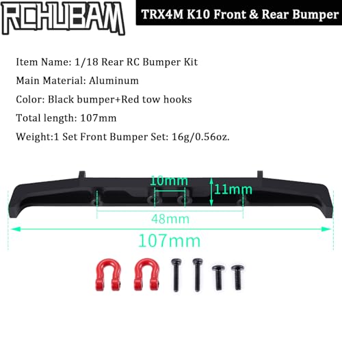 RCHUBAM Front Rear Bumper with Trailer Hitch Hooks for 1/18 TRX4M K10 | Aluminum Alloy,2PCS - style: Front & Rear