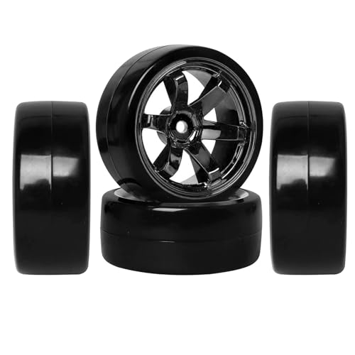 4PCS 1/10 RC Drift Car Tires Smooth Hard Tyre Plastic Wheel Rims Set Replacement for HSP Tamiya HPI Kyosho On-Road Drifting Car (6Spoke Black) - color: 6spoke-black