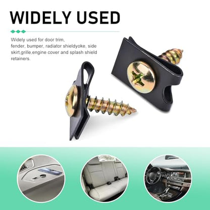 170PCS Car U Clips and Screws Kit, Auto Body Fasteners | Zinc Plated Metal Retainer Clips, U Speed Nuts and Screw Clip for Fender, Radiator Shield, Engine Cover Replacement Parts