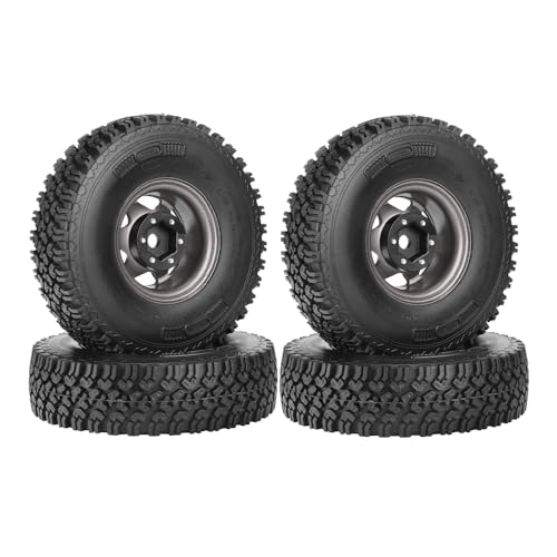 4PCS 1.55 Inch Aluminum Alloy Metal Beadlock Wheel Rim and 90mm Rubber Tires for 1/10 RC Rock Crawler Car for Axial AX90069 D90 TF2 CC01 Tamiya Upgrade Parts(6Spoke Grey) - color: 6spoke Grey