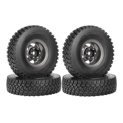 4PCS 1.55 Inch Aluminum Alloy Metal Beadlock Wheel Rim and 90mm Rubber Tires for 1/10 RC Rock Crawler Car for Axial AX90069 D90 TF2 CC01 Tamiya Upgrade Parts(6Spoke Grey) - color: 6spoke Grey