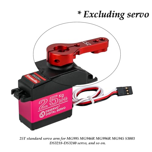 25T Metal Servo Arm Adjustable Split-Clamp Hard Aluminum Servo Horn Compatible with Standard Servos for RC Buggy/Car/Truck/Truggy (Pack of 4pcs, Red)