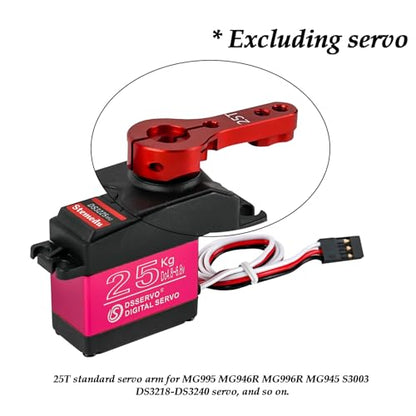 25T Metal Servo Arm Adjustable Split-Clamp Hard Aluminum Servo Horn Compatible with Standard Servos for RC Buggy/Car/Truck/Truggy (Pack of 4pcs, Red)