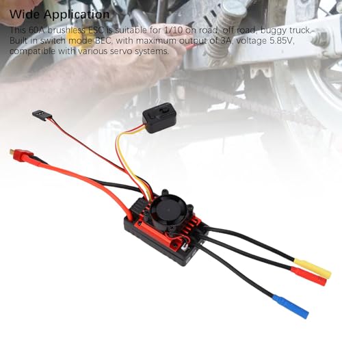 Generic RC Car Brushless 60A ESC with Water Proof Design for 1/10 Truck, Proportional Braking, for All Weather Sports Competition