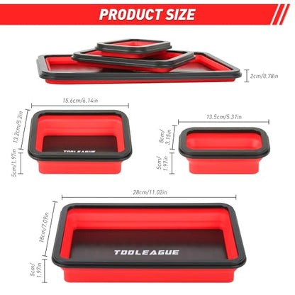 TOOLEAGUE 3Pcs Collapsible Magnetic Parts Tray Set with 15Lb Magnetic Pickup Pen,3 Different Size Silicone Foldable Tool for Organizing Screw Bolts Nuts Washers Pins and Other Small Metal Parts - size: 3pcs
