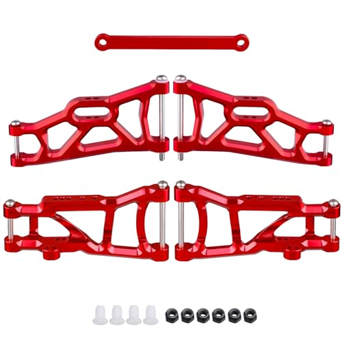 4PCS Aluminum Front & Rear Suspension A-Arms Set and Tie Bar for 1/10 Traxxas Slash 2WD Upgrades Parts, Replacement of 2555 3631 2532 (Red) - color: Red