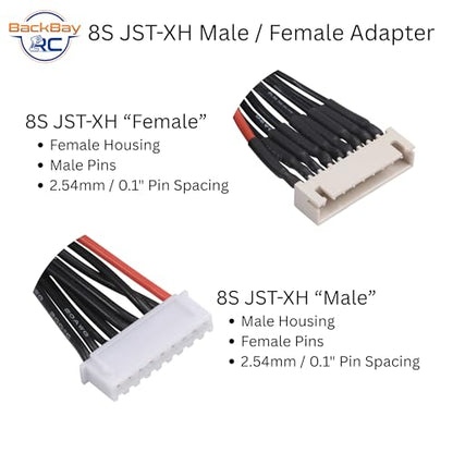 BackBayRC - 8S JST-XH Balance Extensions - 60cm 20awg (100 Strand) Wire - Flexible Silicone Insulation - 2.54mm / 0.1" Pin Spacing - style: 8S_60CM_JST-XH