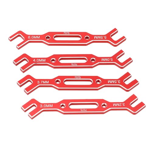 Yosoo Health Gear RC Ball Tie Rod Adjustment Wrench Set, 4PCS Aluminium Alloy Turnbuckle Nut Tool 3.0-6.0mm Sizes, for Car Crawler Drone Boat Repair (Red) - color: Red