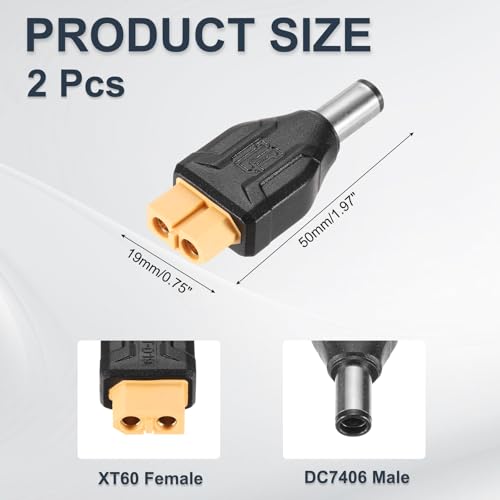 MECCANIXITY 2 Pack XT60 Adapter, XT60 Female to DC7406 Male 7.4 x 0.6mm Wireless Adapter, XT60 Connectors Wireless for Laptop Power Supply - style: XT60 Female to DC7406 Male