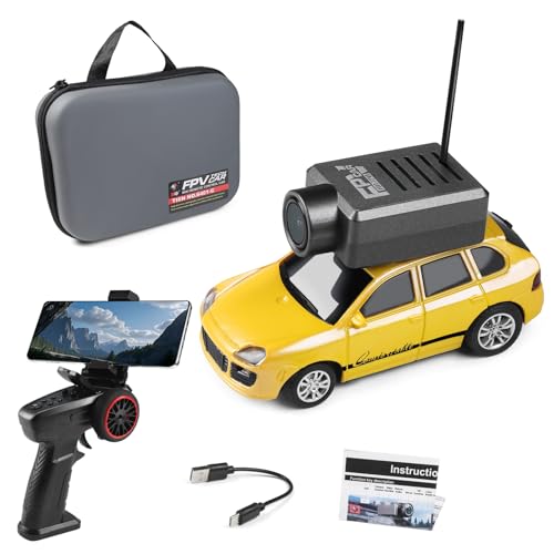 Wltoys Mini RC Car, 1:64 Scale FPV RC Drift Car with 720P HD Camera, 2.4GHz Transmitter, WiFi App Control with Gyro, LED Lights, Mini Racing Toys (Yellow) - color: Yellow