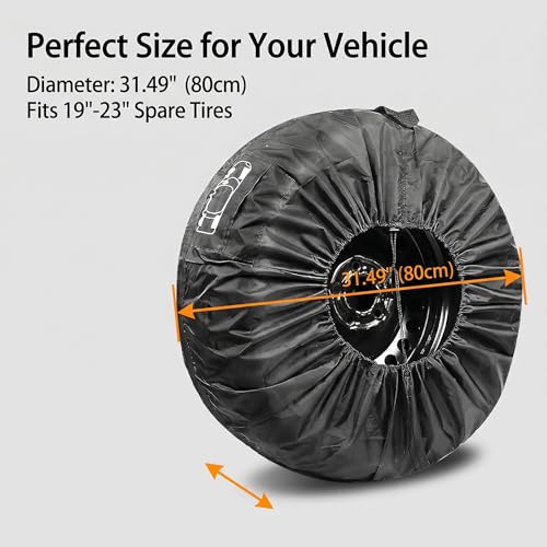 1 PC Car Spare Tire Cover, 210T Oxford Cloth Car Tire Protector, Dustproof Sunproof Tire Storage Bag with Handle, Universal for Most Cars, Trucks, SUVs (Black)