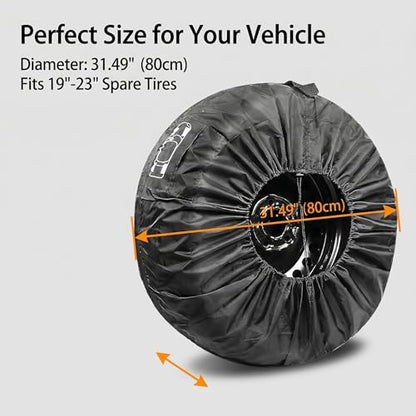 1 PC Car Spare Tire Cover, 210T Oxford Cloth Car Tire Protector, Dustproof Sunproof Tire Storage Bag with Handle, Universal for Most Cars, Trucks, SUVs (Black)