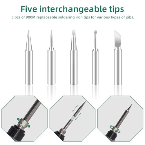 Soldering Iron Kit, 60W 110V Adjustable Temperature Soldering Gun Welding Tools, 5pcs Replacement Tips and Solder Wire (Basic)