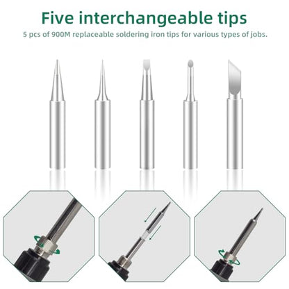 Soldering Iron Kit, 60W 110V Adjustable Temperature Soldering Gun Welding Tools, 5pcs Replacement Tips and Solder Wire (Basic)