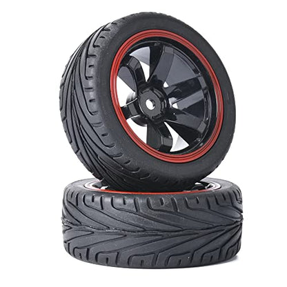 4PCS RC Car Rubber Tires and Plastic Wheels Rims Compatible with 1/10 Scale On Road Touring Racing Flat Drift Car for HSP HPI Tamiya(Black/Red) - color: Black/Red