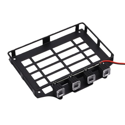 Scale RC Roof Rack, Cross Bars Metal Roof Rack with Prewired 4 Lights Protective Grilles for MJX H12Y 112 Offroad RC Crawler