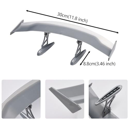 Mini Spoilers for Cars 11.8Inch Universal Auto Car Tail Wing Silvery Texture Cool Decoration Non-Punching Tiny Trunk Spoiler Automotive Exterior Accessories RC Car Modified Parts - style: Silvery