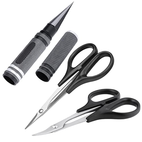 RC Body Reamer 0-14mm Hole Puncher, Curved Scissors and Straight Scissor RC Car Quadcopter Airplane Helicopter Boat Models Body Shell Trimming Tool Lexan Plastic (Black) - color: Black