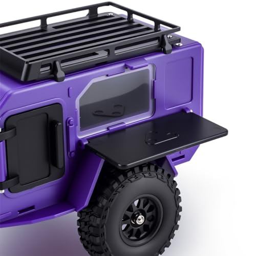 RC Off-Road Camping Trailer for 1/18 1/24 TRX4M SCX24 RC Crawler | Durable ABS mini camping trailer pre-drilled LED mounting holes, highly realistic scale design - color: Black Purple