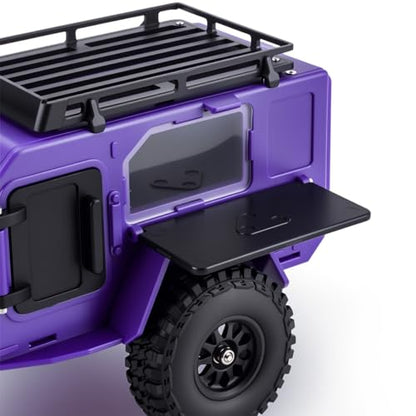 RC Off-Road Camping Trailer for 1/18 1/24 TRX4M SCX24 RC Crawler | Durable ABS mini camping trailer pre-drilled LED mounting holes, highly realistic scale design - color: Black Purple