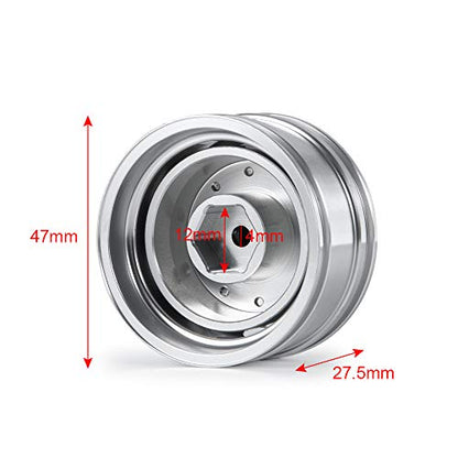 RC-Hub 2Pcs Aluminum Front Wheels Rim for 1/14 Tamiya Trailer Tractor Truck | Wheel Rim with Hex Hub,H*W 47*20mm,RC Upgrade Parts Replacement Accessories