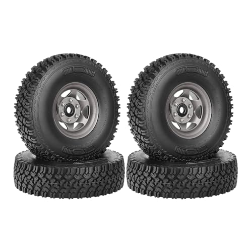 4PCS 1.55 Inch Aluminum Alloy Metal Beadlock Wheel Rim and 90mm Rubber Tires for 1/10 RC Rock Crawler Car for Axial AX90069 D90 TF2 CC01 Tamiya Upgrade Parts(6Spoke Grey) - color: 6spoke Grey