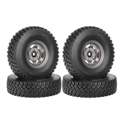 4PCS 1.55 Inch Aluminum Alloy Metal Beadlock Wheel Rim and 90mm Rubber Tires for 1/10 RC Rock Crawler Car for Axial AX90069 D90 TF2 CC01 Tamiya Upgrade Parts(6Spoke Grey) - color: 6spoke Grey