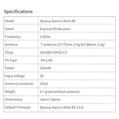 SkyGuy ELRS FPV Receiver - 2.4ghz ExpressLRS Nano Receiver Drone RX Module with 78mm UFL T Antenna for FPV Drone Tiny Whoop Fixed-wing RC Plane