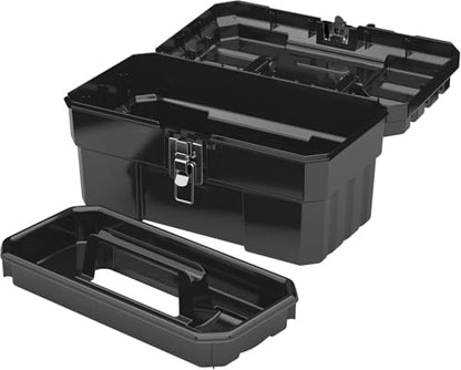 Akro-Mils 14-Inch Plastic Toolbox with Removable Tray, Steel Latch & Padlock Eye, Industrial-Grade Tool Box for Tools, Crafts, First Aid & Hobby Supplies, 14" x 8" x 8", Made in USA, Black (09514) - color: Black, size: 1-Pack