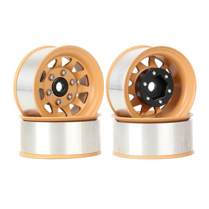 4PCS 1.55 Inch Aluminum Alloy Metal 10Holes Beadlock Wheel Rim Hubs Replacement Accessory for Tamiya AX90069 D90 TF2 CC01 CC02 1/10 RC Crawler Car Upgrade Parts(A-Yellow) - color: A-yellow