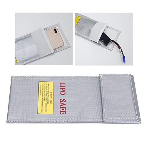 Lipo Battery Bag, 3.9x7.9in Lipo Bags for Batteries, PVC Battery Bag Fireproof with Fastening Stickers, Sliver Lithium Ion Batteries Bags for Flammable Products, 1Pcs