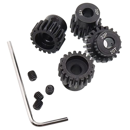 4PCS Metal Steel 32P 5mm Pinion Gear Set 17T 18T 19T 20T with Hex Key for RC Cars(Compatible with 0.8 Metric Pitch)