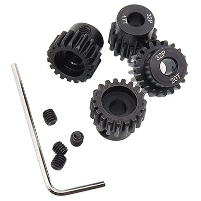4PCS Metal Steel 32P 5mm Pinion Gear Set 17T 18T 19T 20T with Hex Key for RC Cars(Compatible with 0.8 Metric Pitch)