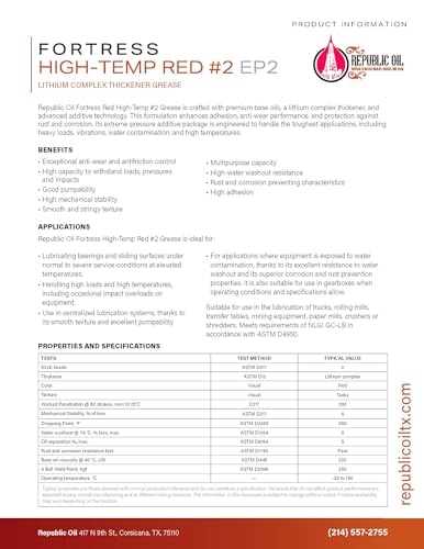 Republic Oil Fortress Red High Temp #2 Grease 2X 1.5 LB Jar. Lithium Complex Multi-Purpose |Chassis | Wheel Bearings| Tacky | EP2 | Extreme Pressure | 5th Wheels | Agrilculture | Construction - size: 2 x 1.5 lb Jars