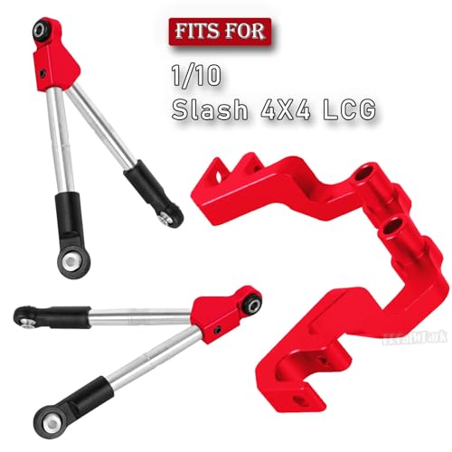 RC Front Tie Rods with Stabilizer Upgrades Part for 1/10 Slash 4X4 LCG,Alloy Aluminium Front Positive and Negative Teeth Pull Rod + Fixed Code Combination-Set,Red - color: Red - (Front Tie Rods)