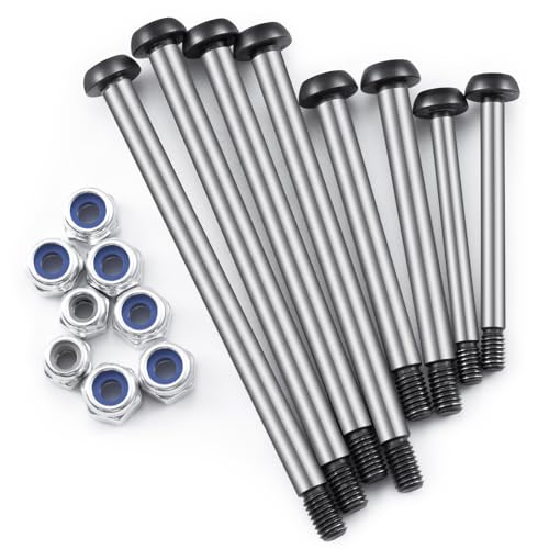 8PCS Polished Steel 1144 Lock-nut Style Hinge-Pin Complete Suspension Pin Set Screw Pins Compatible with 1/10 Traxxa Slash 2WD Hoss Rustler Stampede RC Car Upgrade Replacement Parts