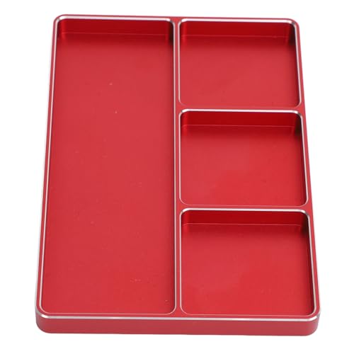 4 Grids RC Repair Screw Tray, Aluminum Alloy Magnetic Storage Organizer RC Repair Screw Tray Screws Holder Plate with Magnetic Design for RC Car Airplanes (Red) - color: Red